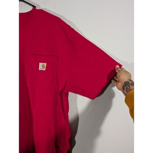 Carhartt Shirt Men Size M Red Short Sleeve Casual Crewneck Workwear Cotton Tee - Picture 4 of 8